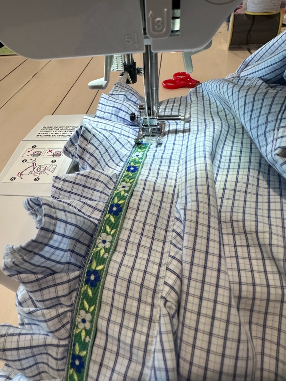 Reworked CHAPS Button Down Ruffle Collar Scandinavian Ribbon Top | OOAK | XL - Picture 3 of 10